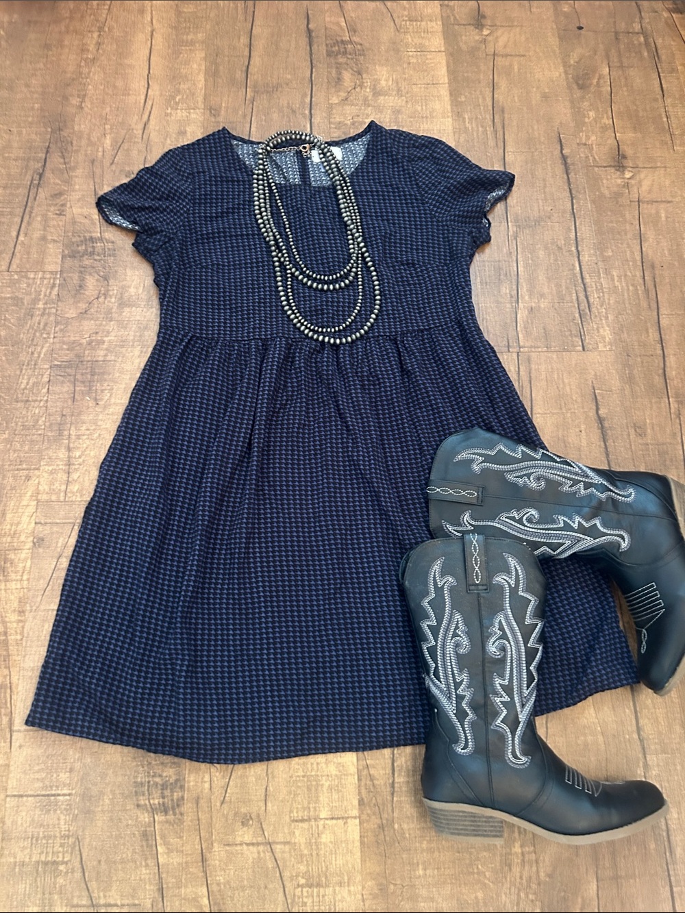 Navy and black mini dress